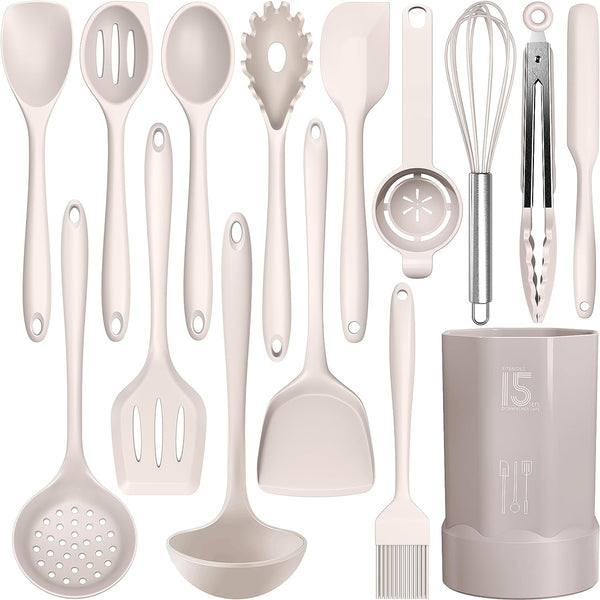 Silicone Cooking Utensils Set - 446°F Heat Resistant Kitchen Utensils,Turner Tongs,Spatula,Spoon,Brush,Whisk,Kitchen Utensil Gadgets Tools Set for Nonstick Cookware,Dishwasher Safe (BPA Free)1