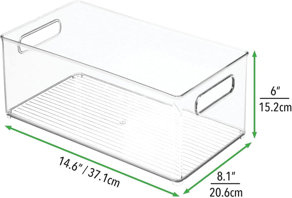 Deep Plastic Storage Organizer Container Bin, Bath and Shower Organization for Cabinet, Cupboard, Shelves, Counter, or Closet - Holds Shampoo, Vitamins, Ligne Collection, 2 Pack, Clear9