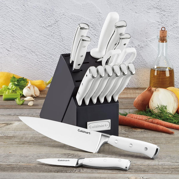 15-Piece Knife Set with Block, High Carbon Stainless Steel, Forged Triple Rivet, White/Navy C77WTR-15PN4