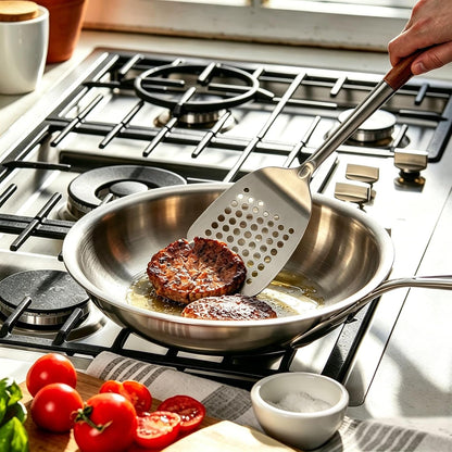 Cooking Spatula 14.2" and Spoon 13.6", Stainless Steel, Wooden Handle2
