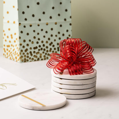 Marble Coasters with Gold Brass Inlay, White, Set of 6 | Real Natural Semi Absorbent Stone, Modern Luxury Decor for Coffee Table, Office Desk or Bar Cart6