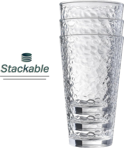 Set of 10 Hammered Glass Cups, Clear Heavy Base Drinking Glasses | 16Oz, Stackable, Durable, Dishwasher Safe, Freezer Safe, Non Slip, 100% Food Grade, BPA Free, Secure Packaging, Eco-Friendly4