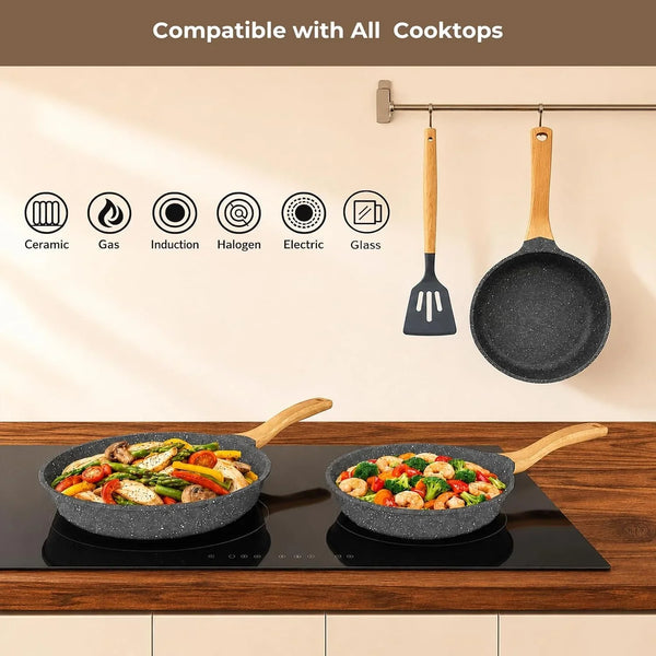 Kitchen Nonstick Cookware 3 Piece Omelette Pan Skillet Set, Nonstick Die-Cast Deep Frying Pans Set with Induction Bottom, 8, 9.5 & 11 Inches Frying Pans with Stay Cool Handles, PFOA Free4
