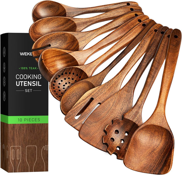 10 Pcs Teak Wooden Utensil Set, Wooden Spoons & Spatula for Cooking1