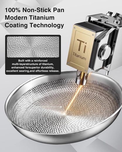 Titanium Pans for Cooking, 8+10+12-Inch Titanium Pan with Lid, Non-Stick Frying Pans, Pfas/Pfoa/Ptfe-Free, Dishwasher & Oven Safe, Compatible with Gas & Induction Cooktops4