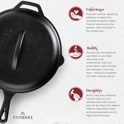 Cast Iron Skillet with Lid - 12"-Inch Pre-Seasoned Covered Frying Pan Set + Silicone Handle & Lid Holders + Scraper/Cleaner - Indoor/Outdoor, Oven, Stovetop, Camping Fire, Grill Safe Cookware3