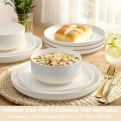 Plates and Bowls Sets, Dinnerware Sets for 4, 12 Pieces Scratch Resistant Dishware Dishes Set, Ceramic Kitchen Dinner Set, Porcelain & Microwave and Dishwasher Safe, Cream White5