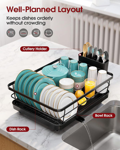 Dish Drying Rack - Stainless Steel Dish Rack with Drainboard for Kitchen Counter and Sink, 15.6" D X 12" W X 5" H, Black2