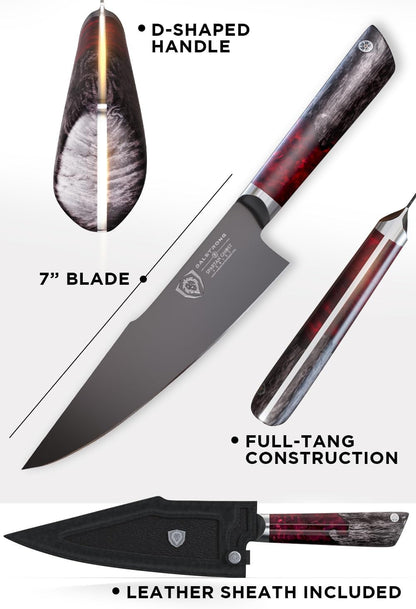 Santoku Knife - 7 Inch - Spartan Ghost Series - Premium American Forged S35VN Powdered Steel Kitchen Knife - Razor Sharp Kitchen Knife - Maple & Red Resin Handle - Vegetable Knife - Sheath7