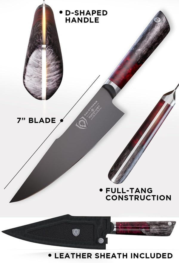 Santoku Knife - 7 Inch - Spartan Ghost Series - Premium American Forged S35VN Powdered Steel Kitchen Knife - Razor Sharp Kitchen Knife - Maple & Red Resin Handle - Vegetable Knife - Sheath7