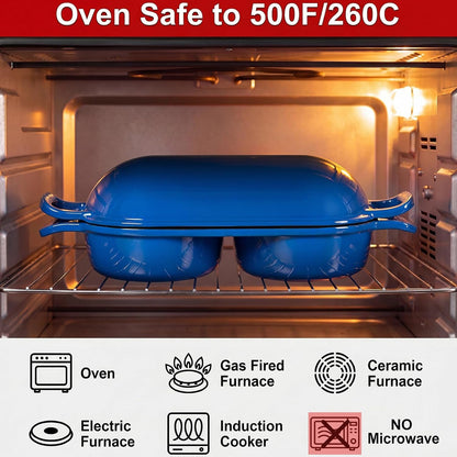 Cast Iron Dutch Oven for Sourdough Bread Baking, Mini Enameled Bread Pot with Lid, Nonstick Double Loaf Pan for Homemade Bread, Cake & Meatloaf, Oven Safe to 500°F, 16.5Cm Diameter, Blue4