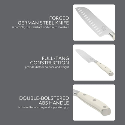 Sur La Table Kitchen Essential Tasting Kitchen German Steel Santoku Knife, 7-Inch Stainless Steel Blade – Professional Kitchen Knife with White Handle and Forged Full Tang4
