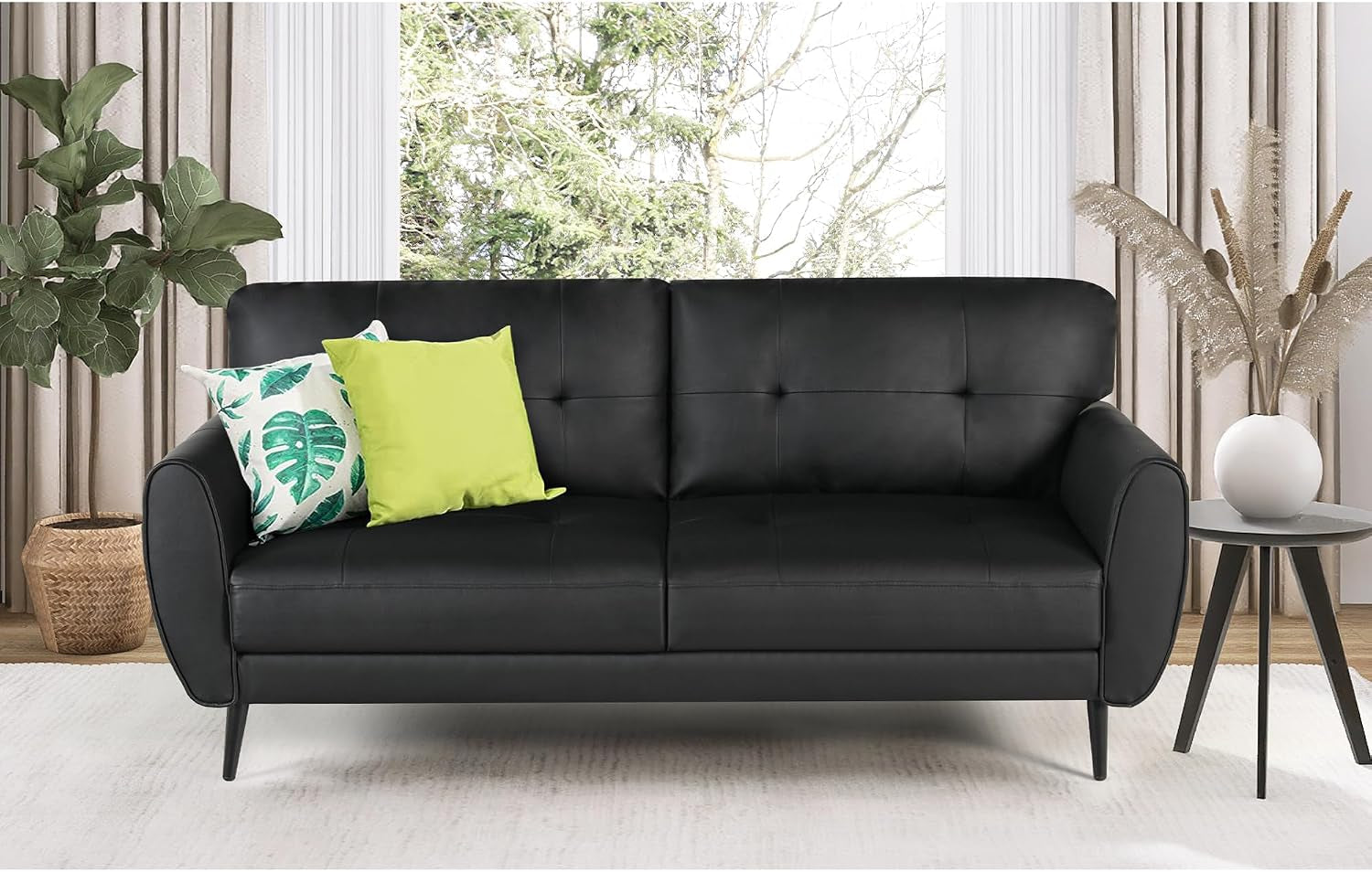 vamepole-60-loveseat-sofa-for-living-room-mid-century-mini-black-couch-tufted-leather-love-seat-furniture-comfy-office-2-seat-small-couches-for-small-spaces-bedroom-apartment