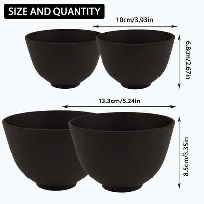 4 Black Silicone Mixing Bowls, 2 Large and 2 Medium for Facial Mask S2