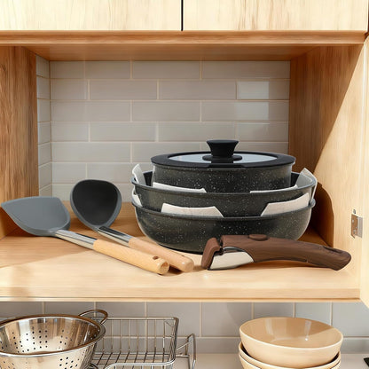 15PCS Ceramic Cookware Sets Detachable Handle Pots and Pans Set Non Stick (Black)3