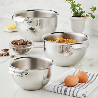 Hestan Provisions – 3-Piece Stainless Steel Mixing Bowl Set – 1.5Qt, 3Qt, and 4.75Qt, Nesting Design3