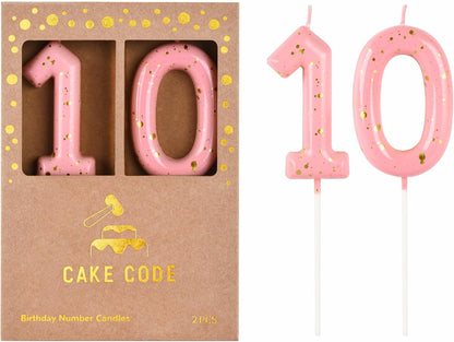 Classical Pink Gold 2.76 Inch 10 Number Birthday Candles for Party Celebration1