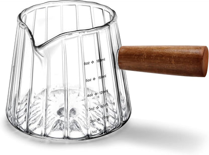 Espresso Measuring Cup 6 Oz, Espresso Glass Cups with Wood Handle, Milk Frothing Cup, Espresso Cup for Coffee, Milk, Tea or Maple Syrup Serving1