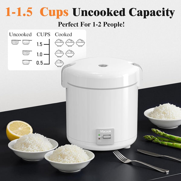 Rice Cooker Small 1-1.5 Cups Uncooked(3 Cups Cooked), Mini Rice Cooker with Removable Nonstick Pot, One Touch&Keep Warm Function, Portable Travel Rice Cooker for Soup Grain Oatmeal Veggie, White3