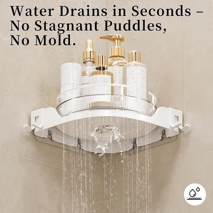 360°Rotating Corner Shower Caddy, No-Drill Adhesive Shelf with Hook6
