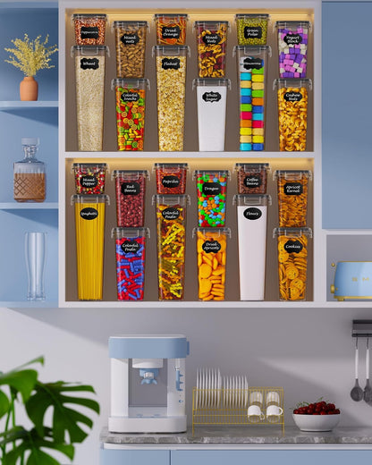 Airtight Food Storage Containers with Lids, 24 PCS Kitchen and Pantry Organization Canisters, Bpa-Free, Pvc-Free, Food-Grade Plastic Leak-Proof Jars for Cereal, Flour, Sugar, Extra 24 Labels & Marker7