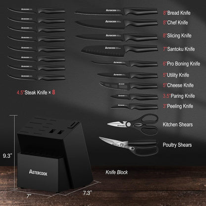 Knife Set,  21 Pieces Knife Sets for Kitchen with Block, Dishwasher Safe Kitchen Knife Set with Built-In Sharpener, German Stainless Steel Black Knife Block Set, Fathers Day Gift for Men2