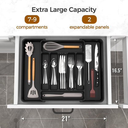 Extra Large Expandable Silverware Organizer, Flatware Tray, Black2