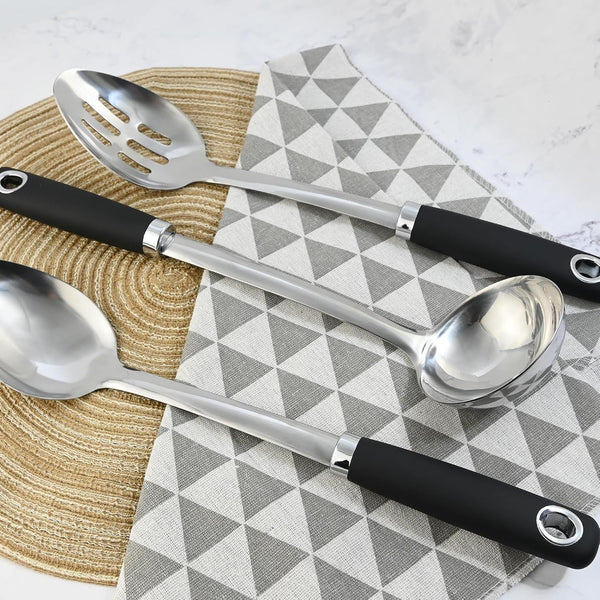 14-In Cooking Spoons Set, Heavy Duty 18/0 Stainless Steel Large Serving Spoons Set, Slotted Spoon, Cooking Spoon & Soup Ladle, Commercial and Residential Use, Pack of 34