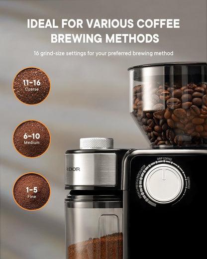 Electric Burr Coffee Grinder 2.0, Automatic Coffee Bean Grinder for Home Use, Adjustable Burr Mill with 16 Precise Settings for Espresso & French Press, Glossy Black3