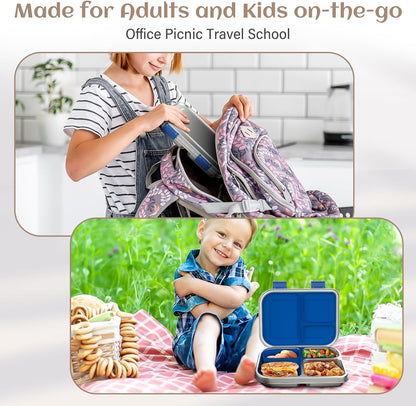 Stainless Steel Bento Box Kids, 3 Compartments Leak Proof Metal Bento Lunch Box, 304 Stainless Steel Bento Lunch Containers for School and Office,Dishwasher Safe, Bpa-Free-Blue7