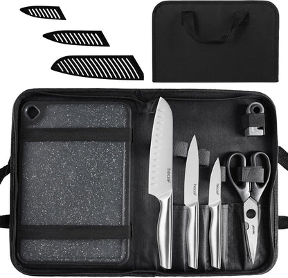 10-In-1 Knife Set with Heavy Duty Knife Bag, Reversible Cutting Board, Sheaths and Mini Sharpener, Stainless Steel Blade with Ergonomic Handle, Outdoor Utensils for Home, RV, Camping & Picnic1