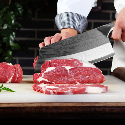 Meat Cleaver, 8 Inch Cleaver Knife Damascus Laser Pattern 40Cr13 Stainless Steel Kitchen Knives6