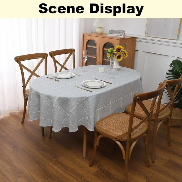 Lattice Oval Tablecloth Cotton Linen Table Cloth 54" X 70" Grey4