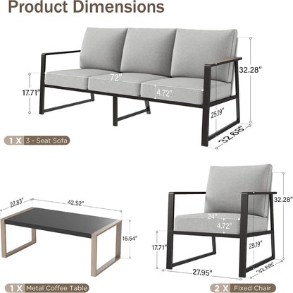 4-Piece Metal Patio Furniture Set with Gray Cushion2