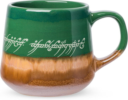 Lord of the Rings Elven, Reactive Glaze Pottery Mug, 14Oz | High Gloss Finish, Tapered Shape, Elvish, Coffee Cup, Green, 0.4 Liters1