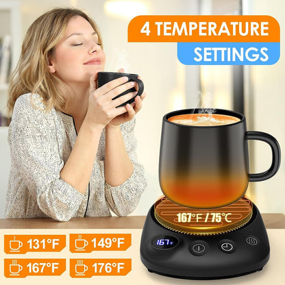 Coffee Mug Warmer-Fastest Heating & Highest Temperature, Coffee Cup Warmer for Desk Auto Shut Off, 4 Temp Settings & 1-12H Timer, Smart Electric Mug & Candle Warmer for Coffee, Tea (Black)3