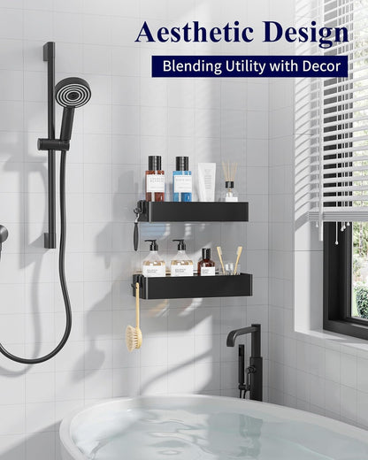Shower Caddy Adhesive, Stylish Shower Organizer, Large, Black2