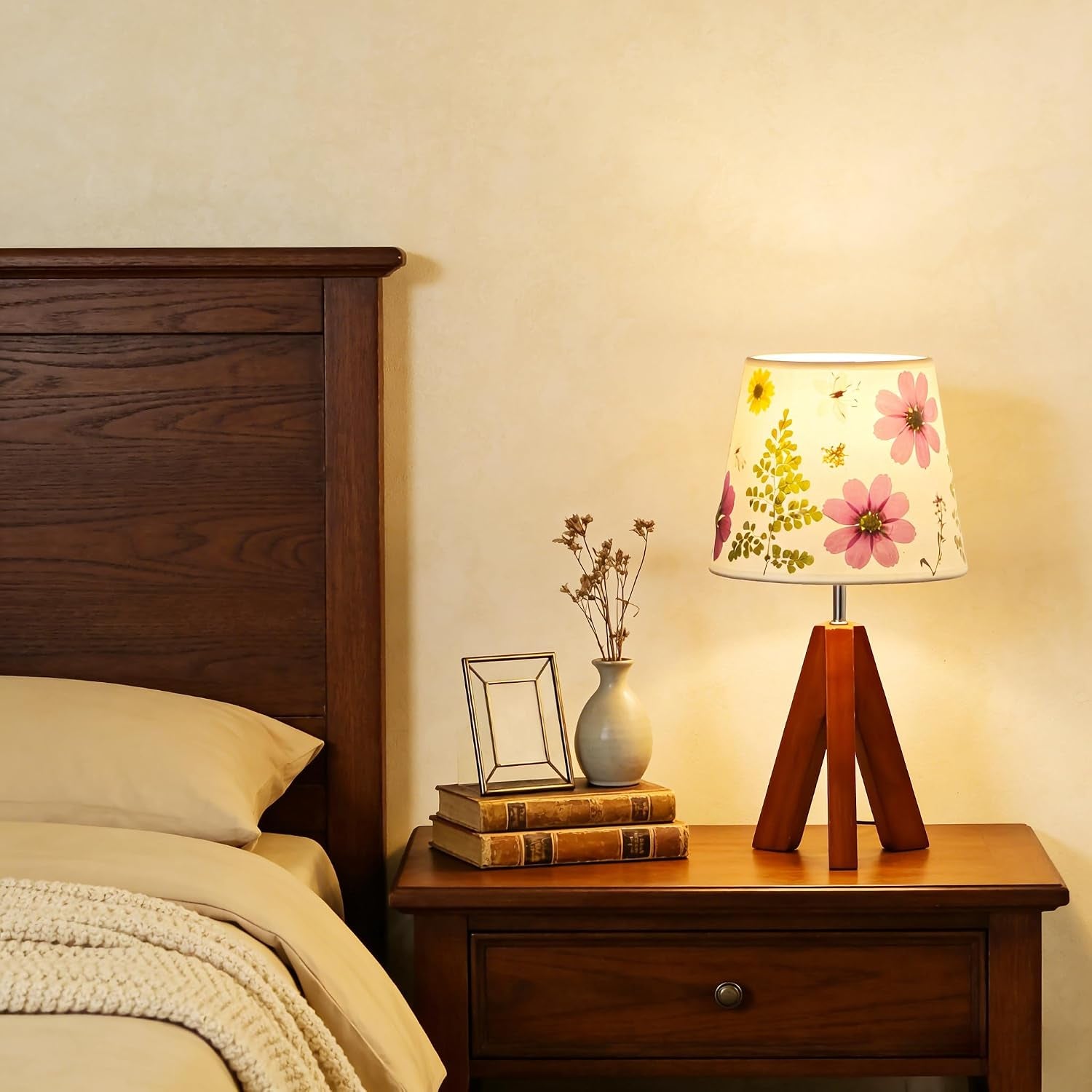 dried-flowers-tripod-table-lamp-14-17in-9w-led-dimmable-cute-bedside-lamp-with-flowers-linen-lampshade-for-nursery-bedroom-kid-room-living-room-light-brown-wooden-base