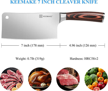 Cleaver Meat Knife 7 Inch, Heavy Duty with German High Carbon Stainless Steel 1.4116 Chopper Vegetable Knife with Ergonomic Pakkawood Handle Gift Box3