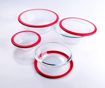 Glass Mixing Bowl with Lids Set, 8 PCS Glass Salad Bowls for Oven. Microwave and Dishwasher Safe (0.7L + 1.3L + 2L + 3L)3
