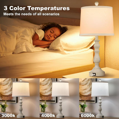 23'' Table Lamps Set of 2, Lamps for Bedroom, USB C+A Ports, Beige | Bedside Lamps with 3 Color Temperatures, Knob Switch, Lamps for Living Room, Office, Night Stands, End Table, Bulbs Included2