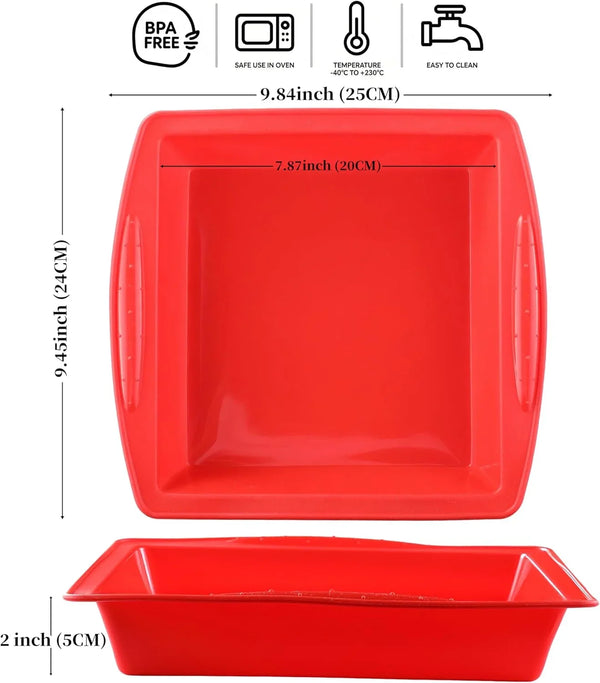Silicone Square Brownie Pan 2 Pack, 8X8 Baking Pan for Brownies, Cakes, Bread, Pie & Lasagna2