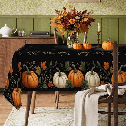 Pumpkins Rectangle Table Cloth, Autumn Rustic Leaf Vine Fall Black Stain Resistant Washable Table Linens Decor for Kitchen Dining Tea Party Picnic 55X86 Inch1