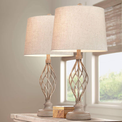 Annie 28" Bronze Brown Tall Table Lamps Set of 2 Sand Iron Scroll Modern | Weathered Industrial Bedroom Living Room House Home Bedside Nightstand Office Entryway Family Cream Tapered Drum7