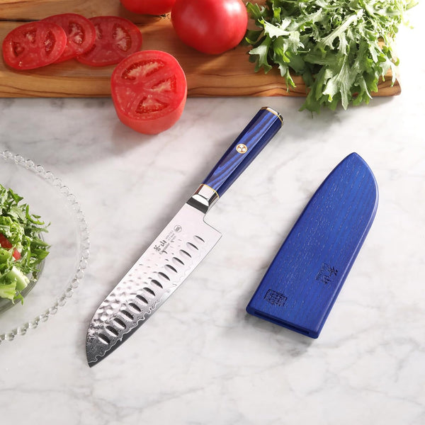 KITA Series 7-Inch Santoku Knife with Sheath, High Carbon X-7 Damascus Steel, 5014246