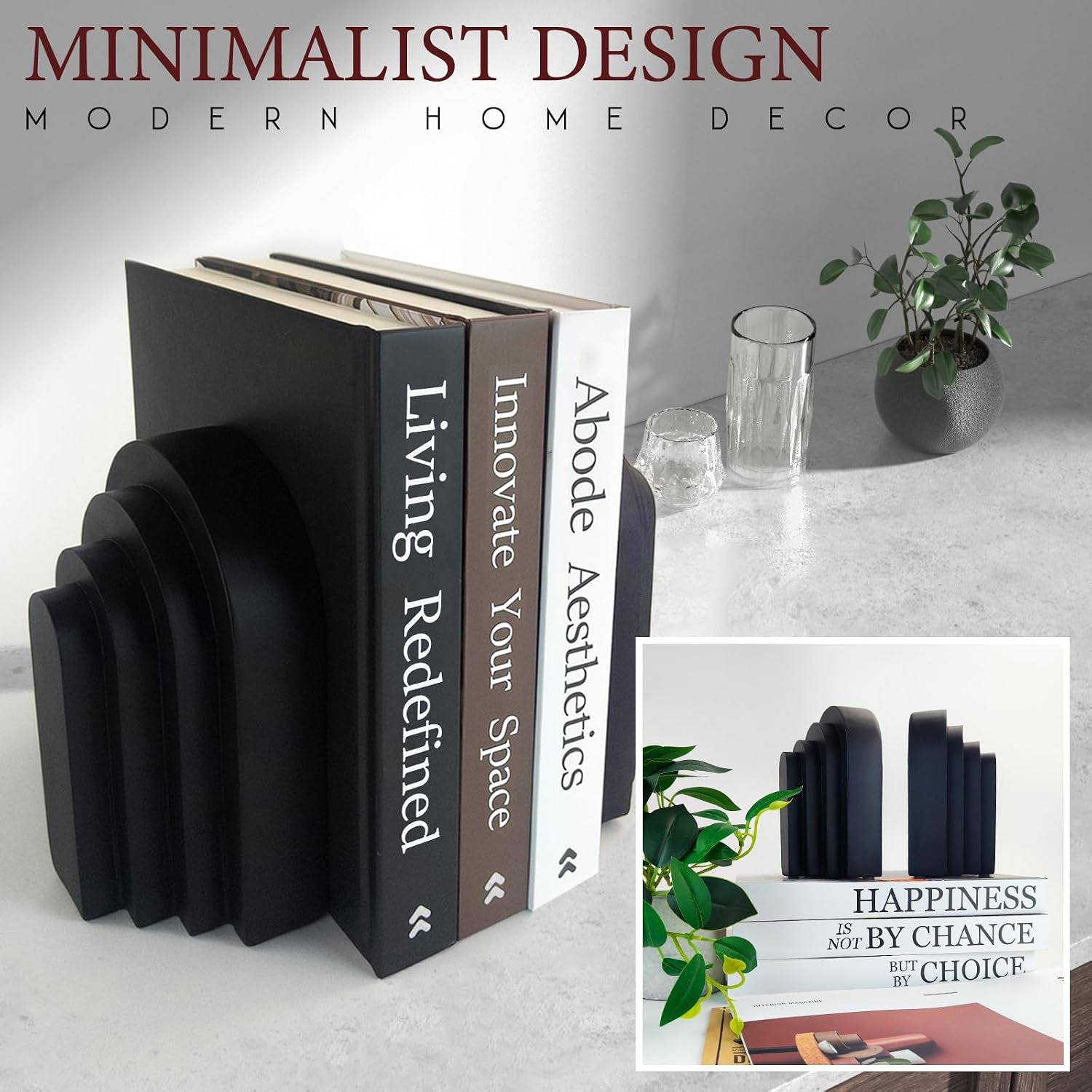 book-ends-for-heavy-books-resin-decorative-bookends-heavy-duty-bookend-for-shelves-book-stopper-for-shelves-modern-home-decor-aesthetic-book-ends-layered-arch-design-set-of-2matte-black