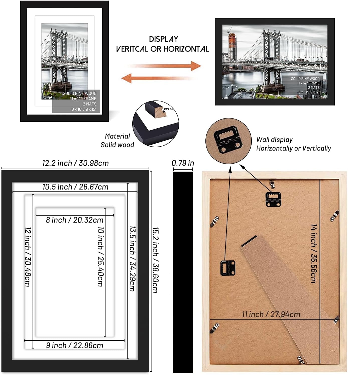 11x14-picture-frames-solid-wood-display-pictures-9x12-or-8x10-with-mat-or-11x14-frame-without-mat-poster-photo-frame-art-with-2-mats-for-wall-mounting-or-table-topblack