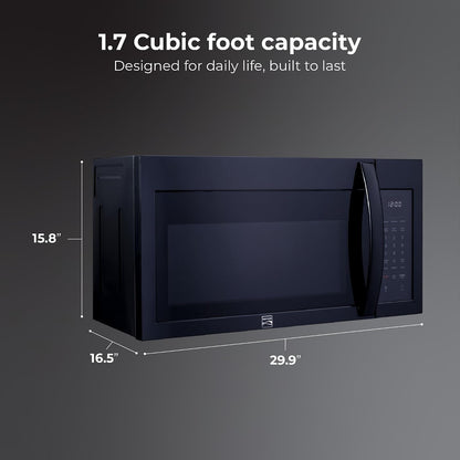 Over-The-Range Microwave – 1.7 Cu. Ft. Capacity, Black | 1000 Watts, 300 CFM Vent Fan, 12.4" Glass Cooking Tray, Preset Cooking Controls, Child Lock, LED Lighting2