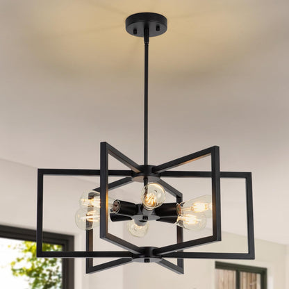 23.6” Black Chandelier for Dining Room 6 Light Kitchen Chandelier over Table Farmhouse Dining Room Light Fixtures over Table,Hanging Pendant Light Fixture with Adjustable Height for Entryway,Foyer1