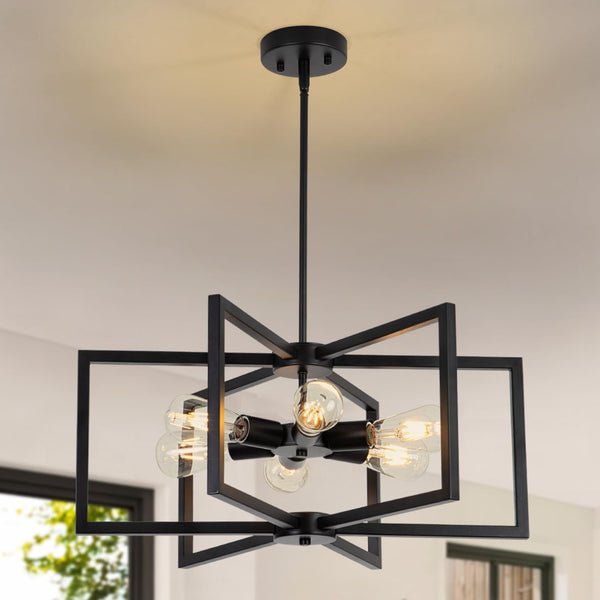 23.6” Black Chandelier for Dining Room 6 Light Kitchen Chandelier over Table Farmhouse Dining Room Light Fixtures over Table,Hanging Pendant Light Fixture with Adjustable Height for Entryway,Foyer1